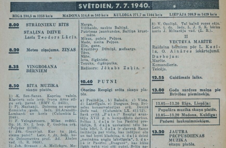 Latvijas Radiofona programma (07/07/1940)
