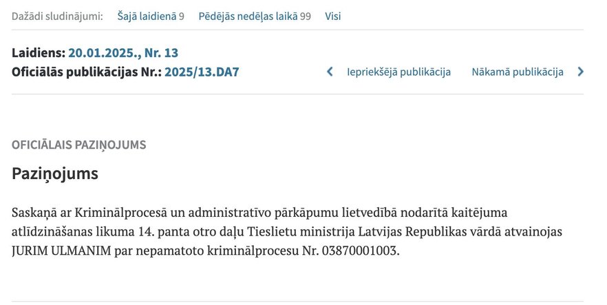 "Latvijas Vēstnesis - atvainošanās Jurim Ulmanim
